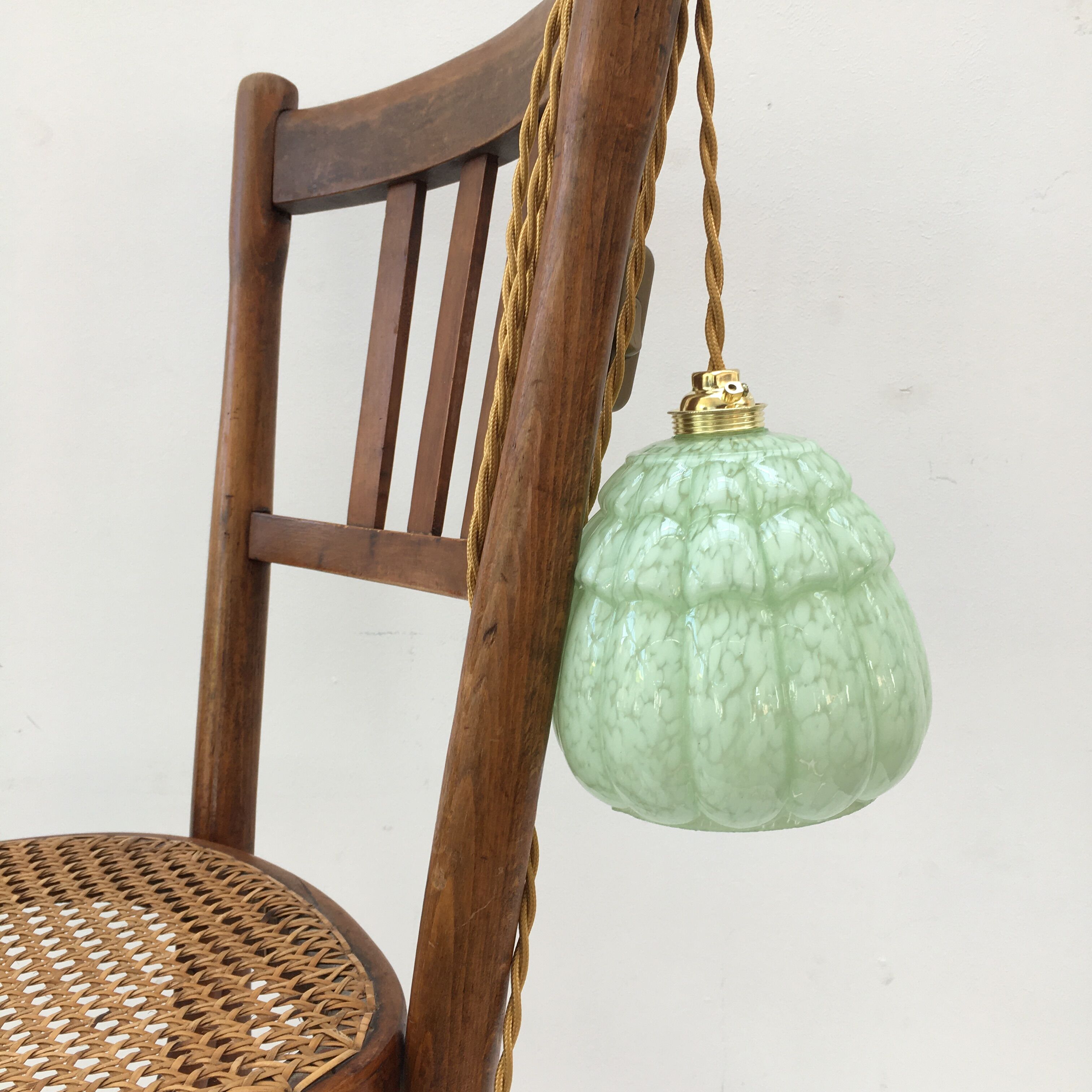 Art deco walking lamp in green clichy glass