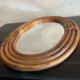 Vintage rattan oval mirror, 54x39 cm