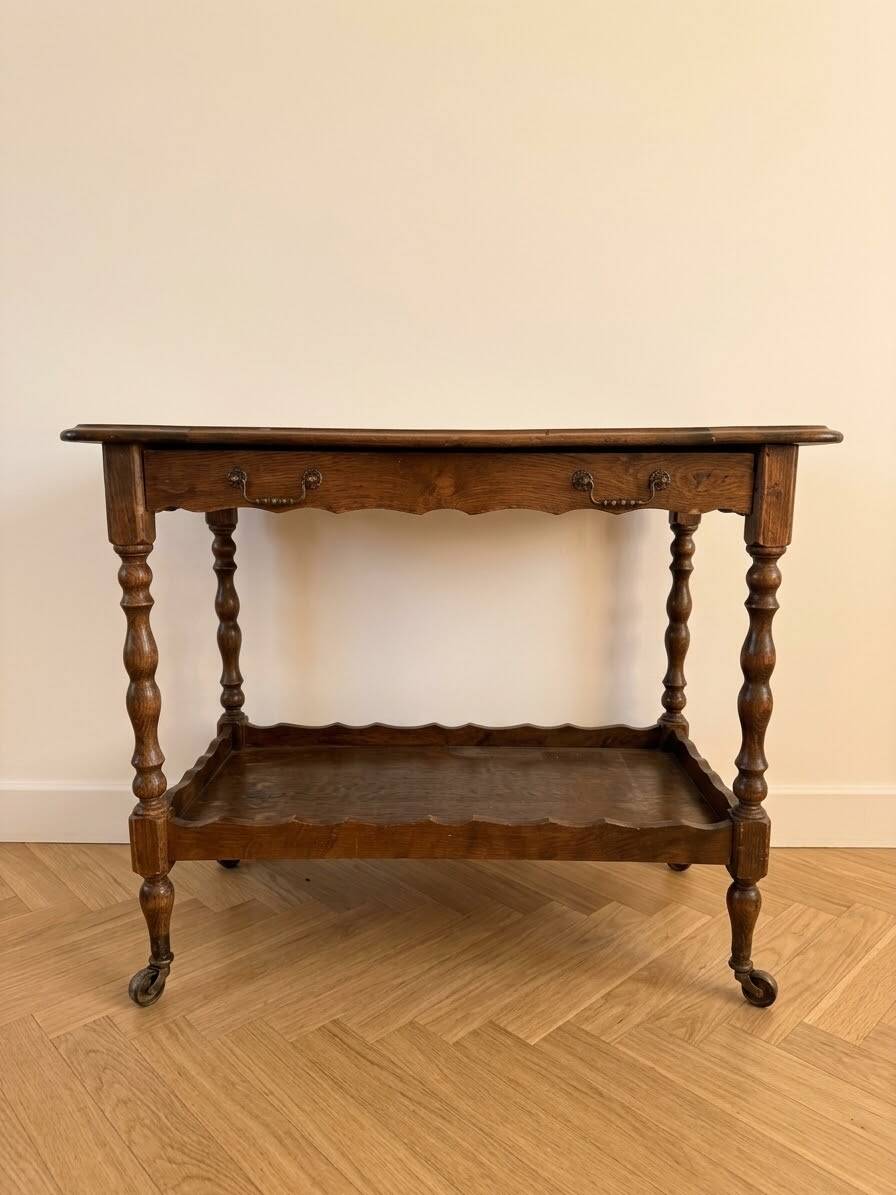 Antique solid oak sideboard with wheels