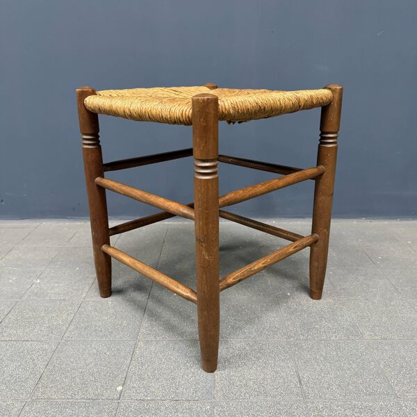 Ensemble de tabourets hollandais en bois de hêtre avec assise en paille