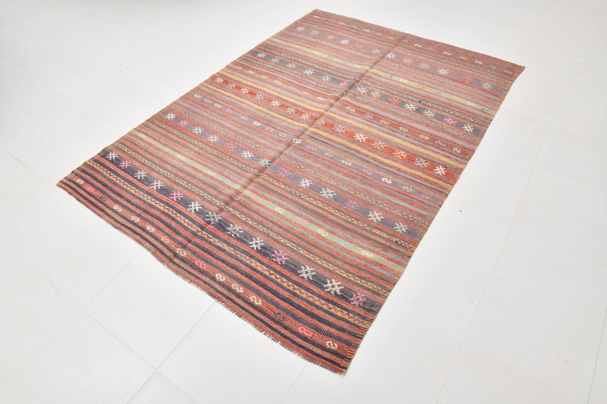 7x5 Red & brown Handmade Wool Kilim Rug,221x156 Cm