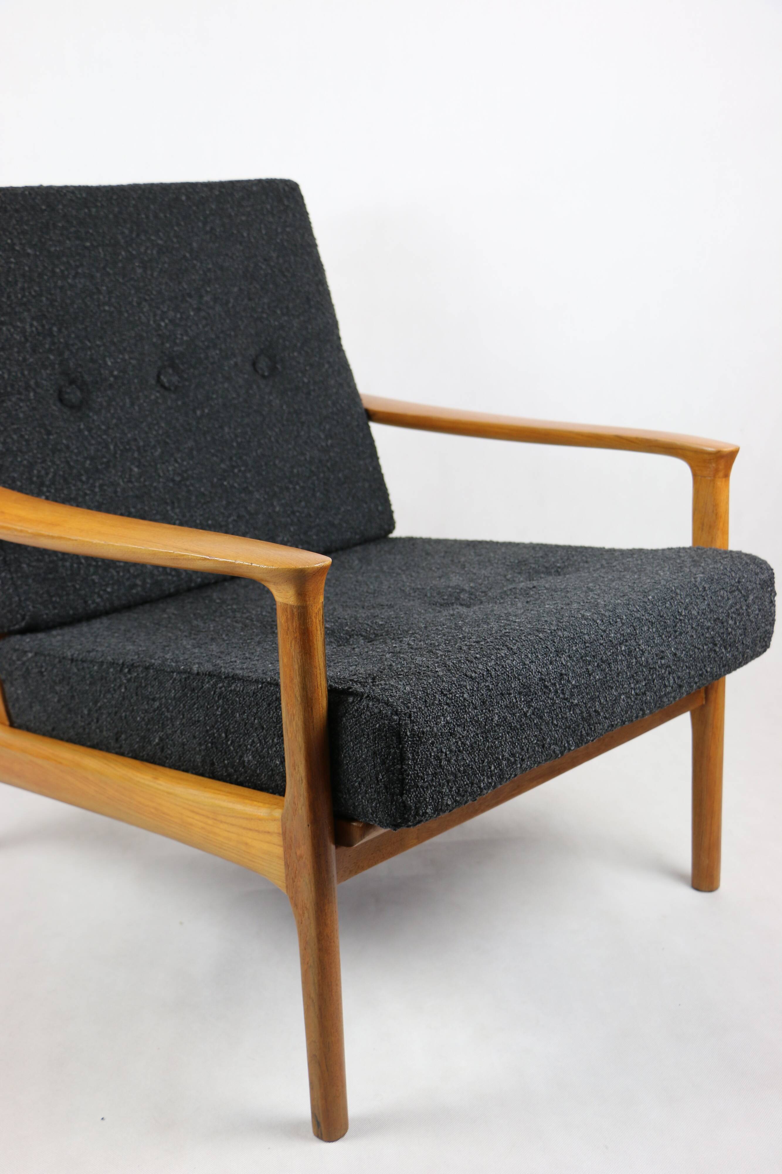 Danish Black Boucle Lounge Chair, 1970s