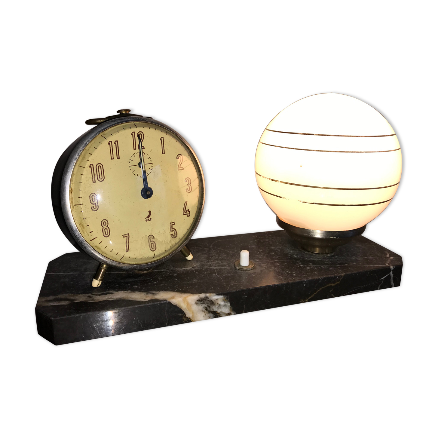 Lampe opaline sur marbre avec réveil Jaz
