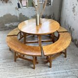 Set of round table and 4 rounded benches, 1950