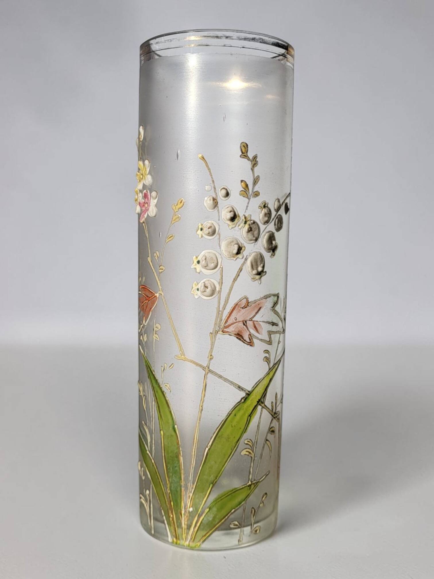 Art Nouveau enamelled glass cylinder vase
