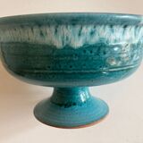 Ceramic turquoise centerpiece on foot Vallauris terracotta mid century