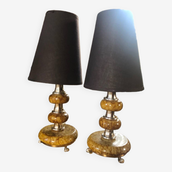 Paire de lampes effet marbre jaune boudoir français