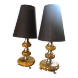 Paire de lampes effet marbre jaune boudoir français