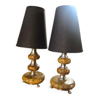 Paire de lampes effet marbre jaune boudoir français