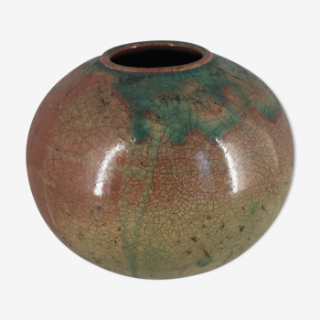 Vase boule en céramique craquelée, années 50