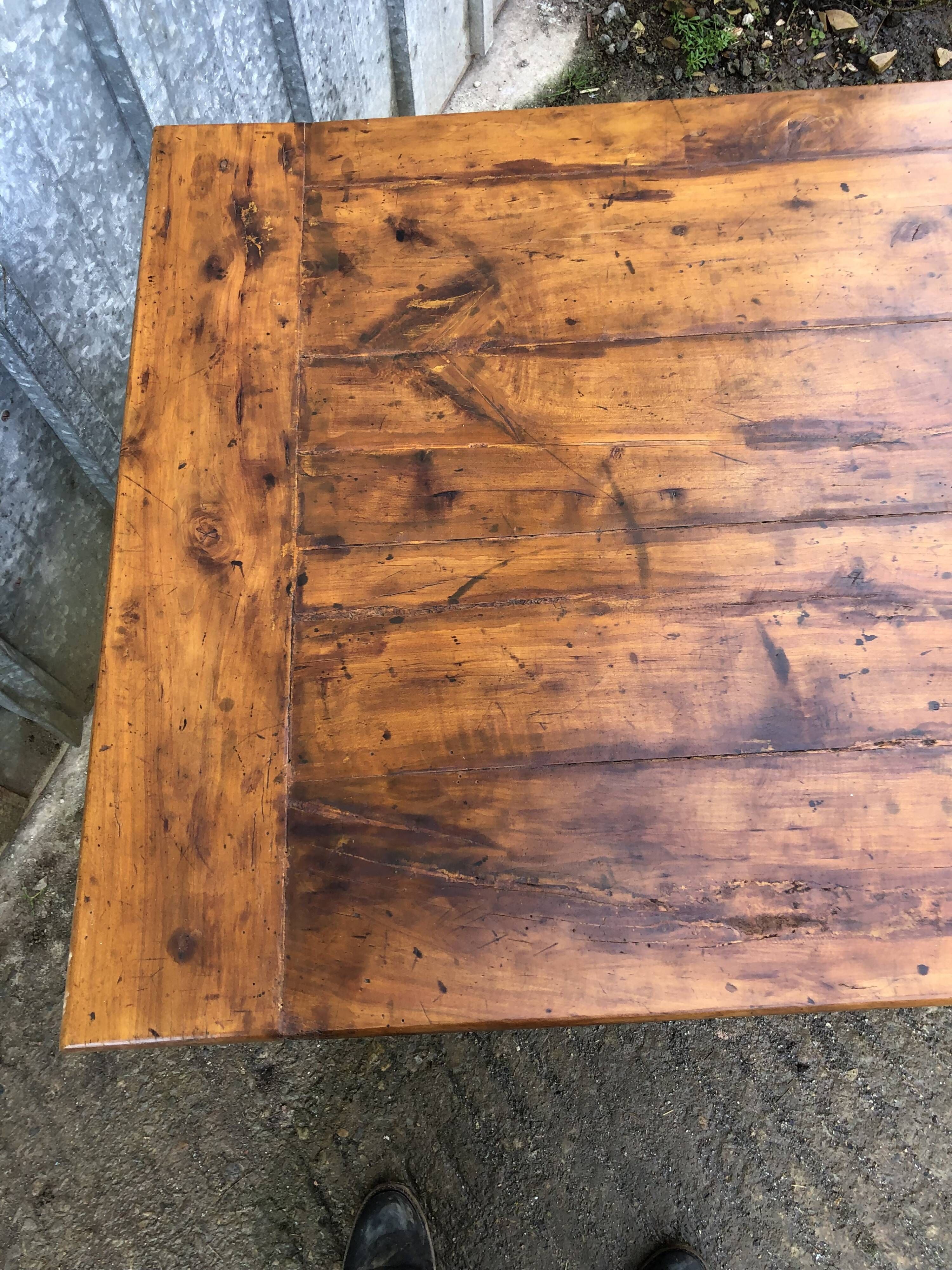 Antique Rustic Solid Cherry Farmhouse Table with 3 Drawers and 1 Pull Out