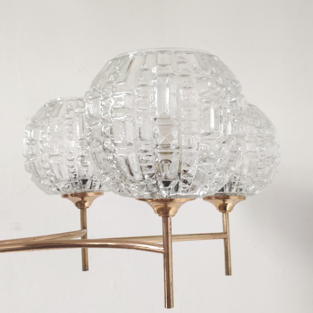 60s brass and glass globes chandelier