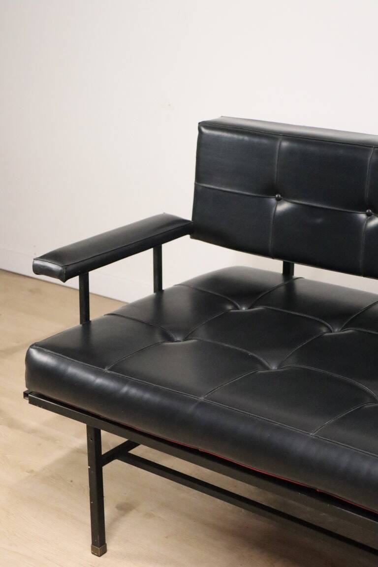 Vintage "Daybed" sofa bench in metal and imitation leather, 1950