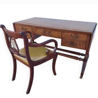 English desk and lyre chair, leather, extensions.
