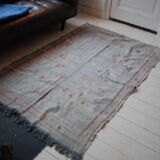 Vintage cactus silk carpet, grey and with original nomadic designs. free shipping in europe 225x135cm