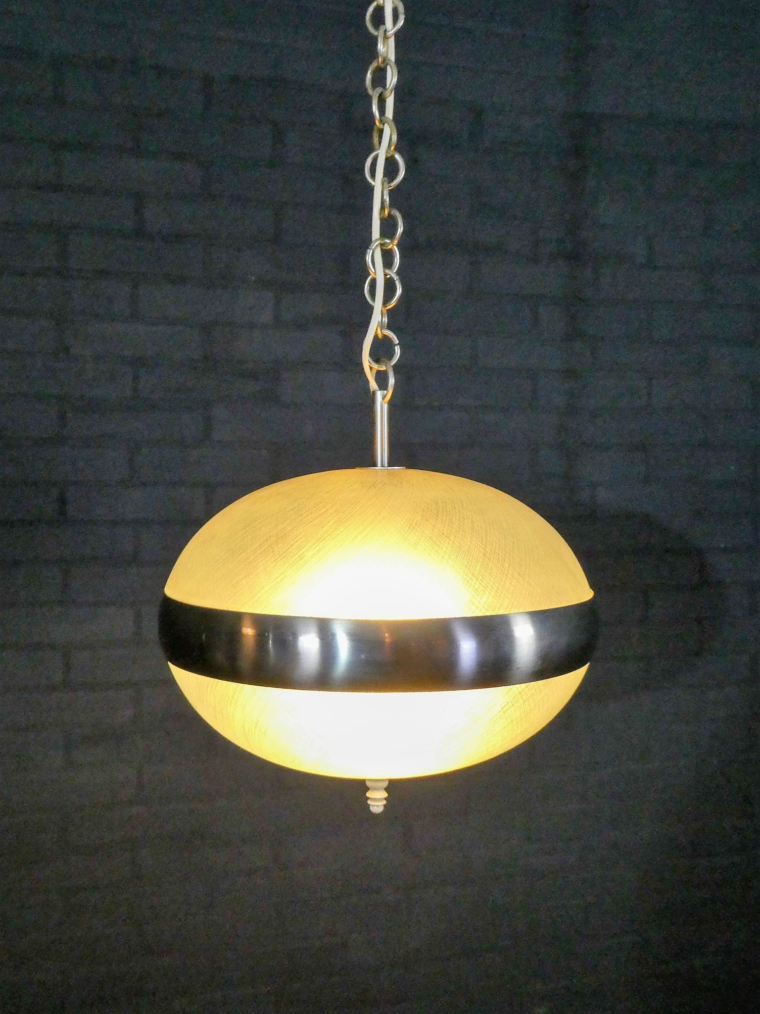 Vintage hanging lamp made of glass and chrome