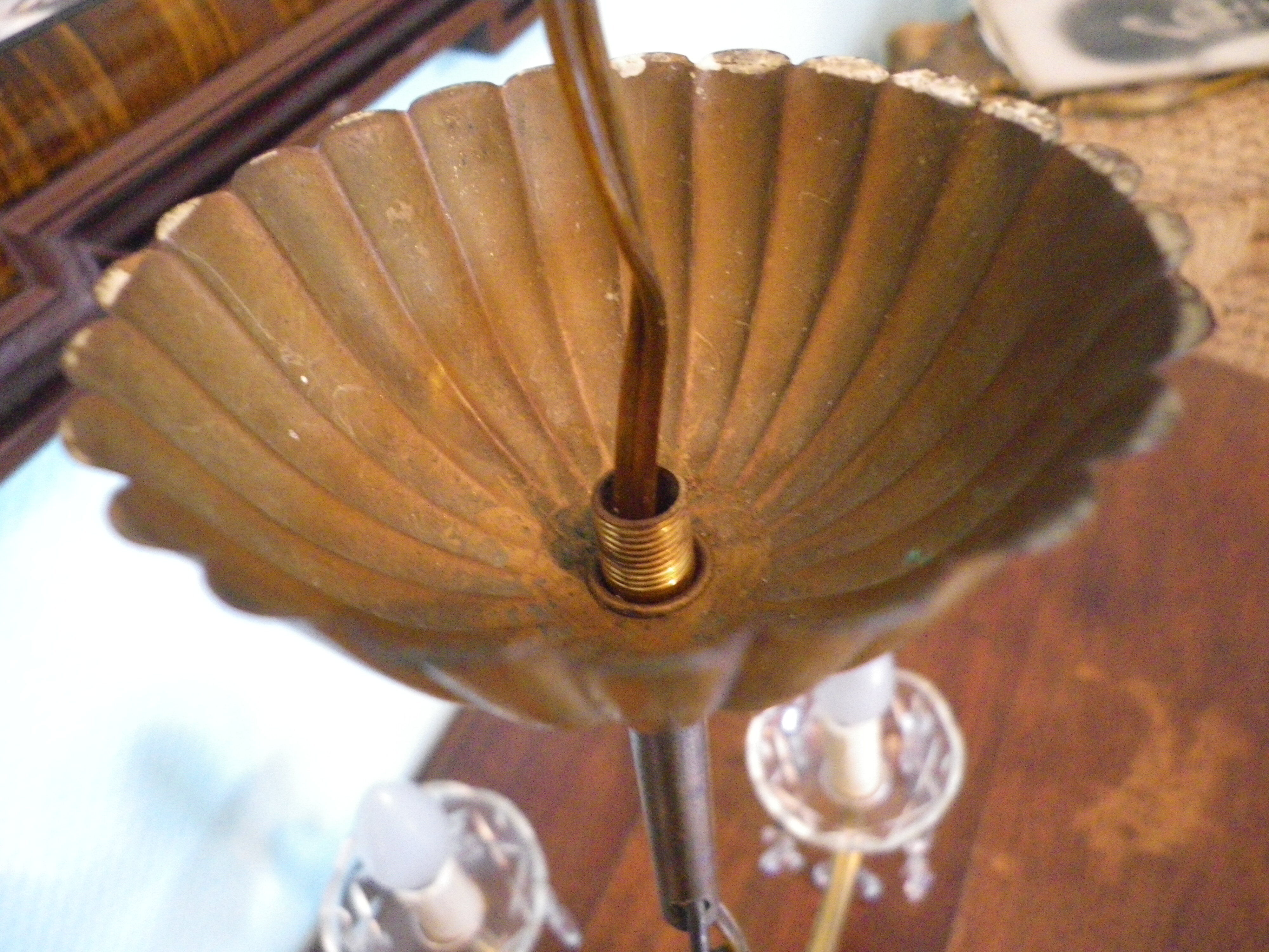 Suspension 5 lights, gold metal, glass cups with glass grapevines