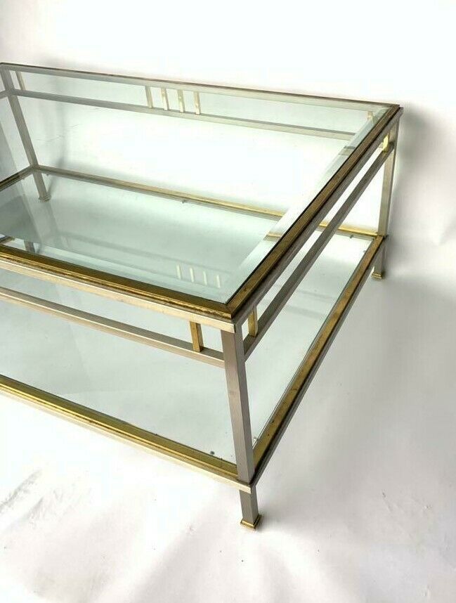 Coffee table 1970 home rings ramsay metal chrome dore 2 levels
