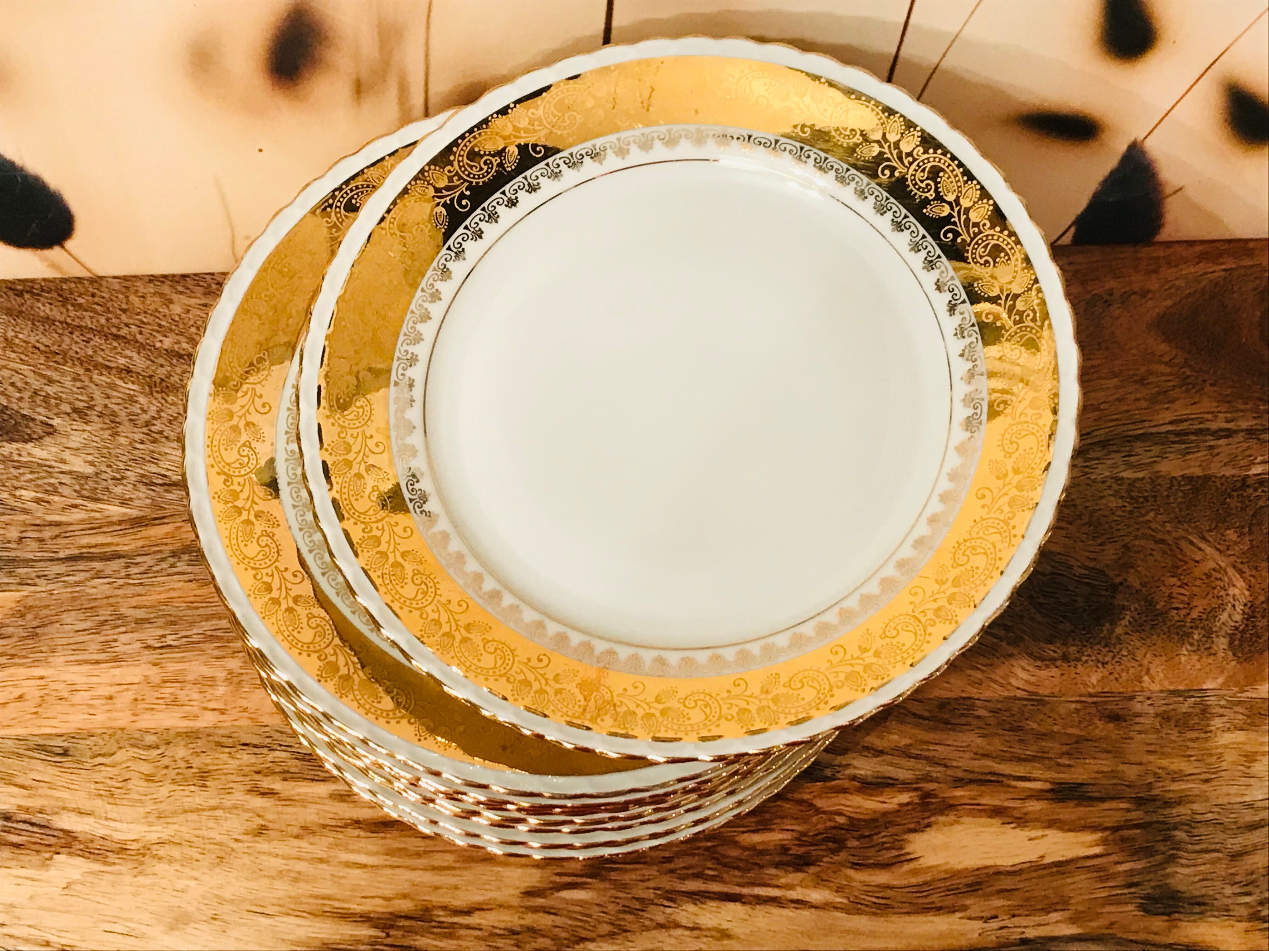 Service à dessert doré à l’or fin en porcelaine de Luxe Royal ADP