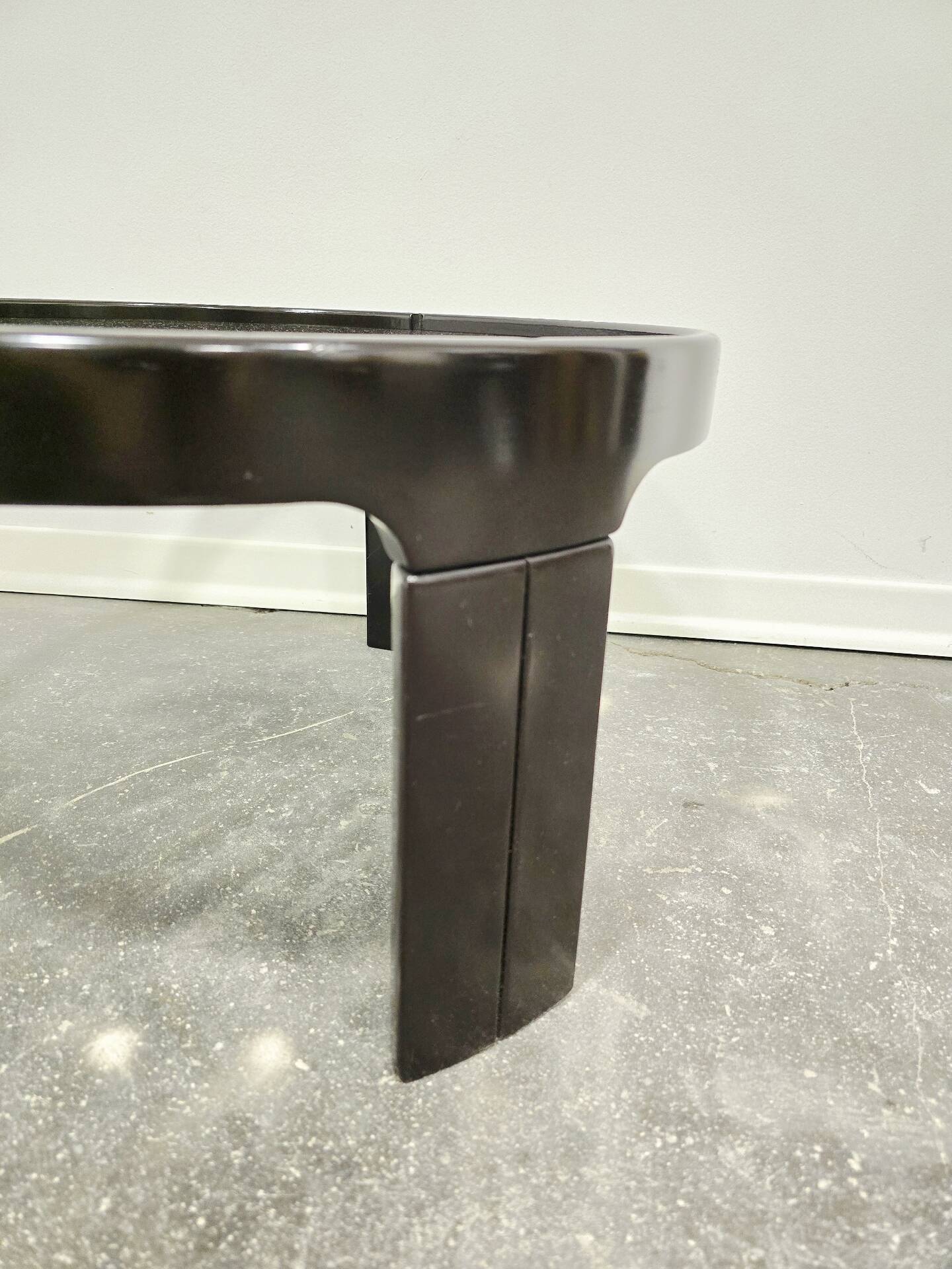 1970s Mid-Century Modern Black Coffee Table with Smoked Glass Top