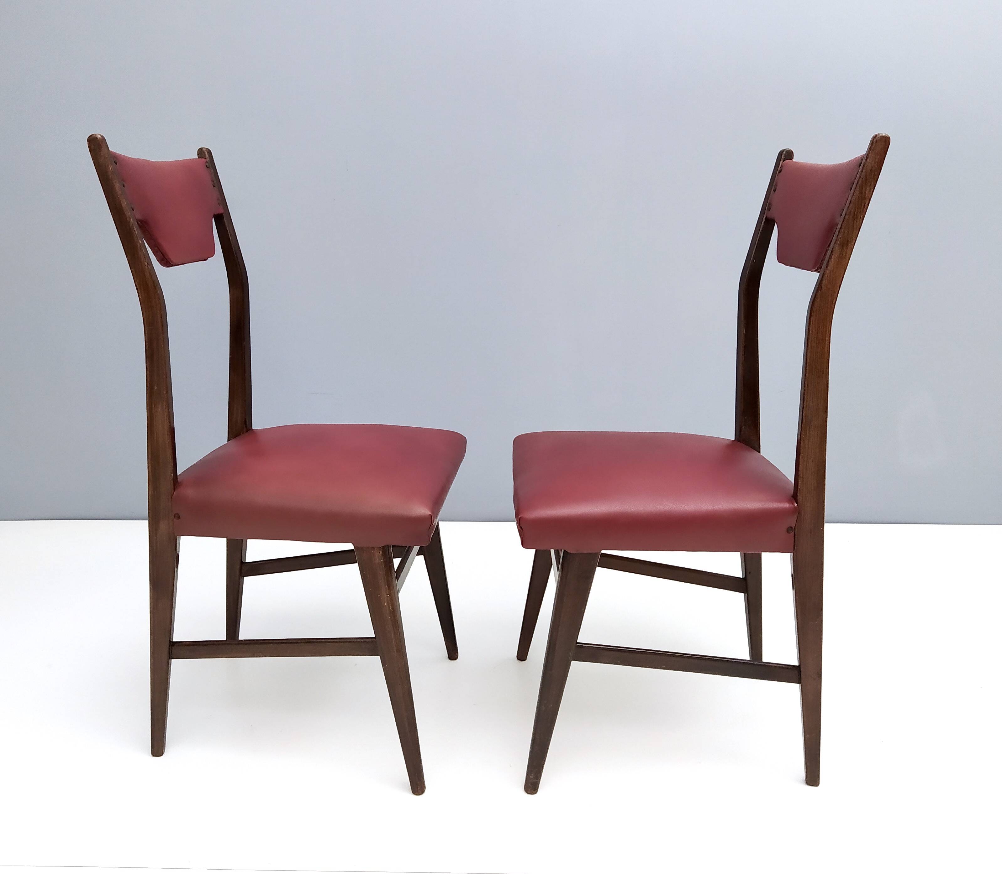 Set of Four Vintage Ebonized Beech and Crimson Skai Dining Chairs, Italy