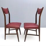 Set of Four Vintage Ebonized Beech and Crimson Skai Dining Chairs, Italy