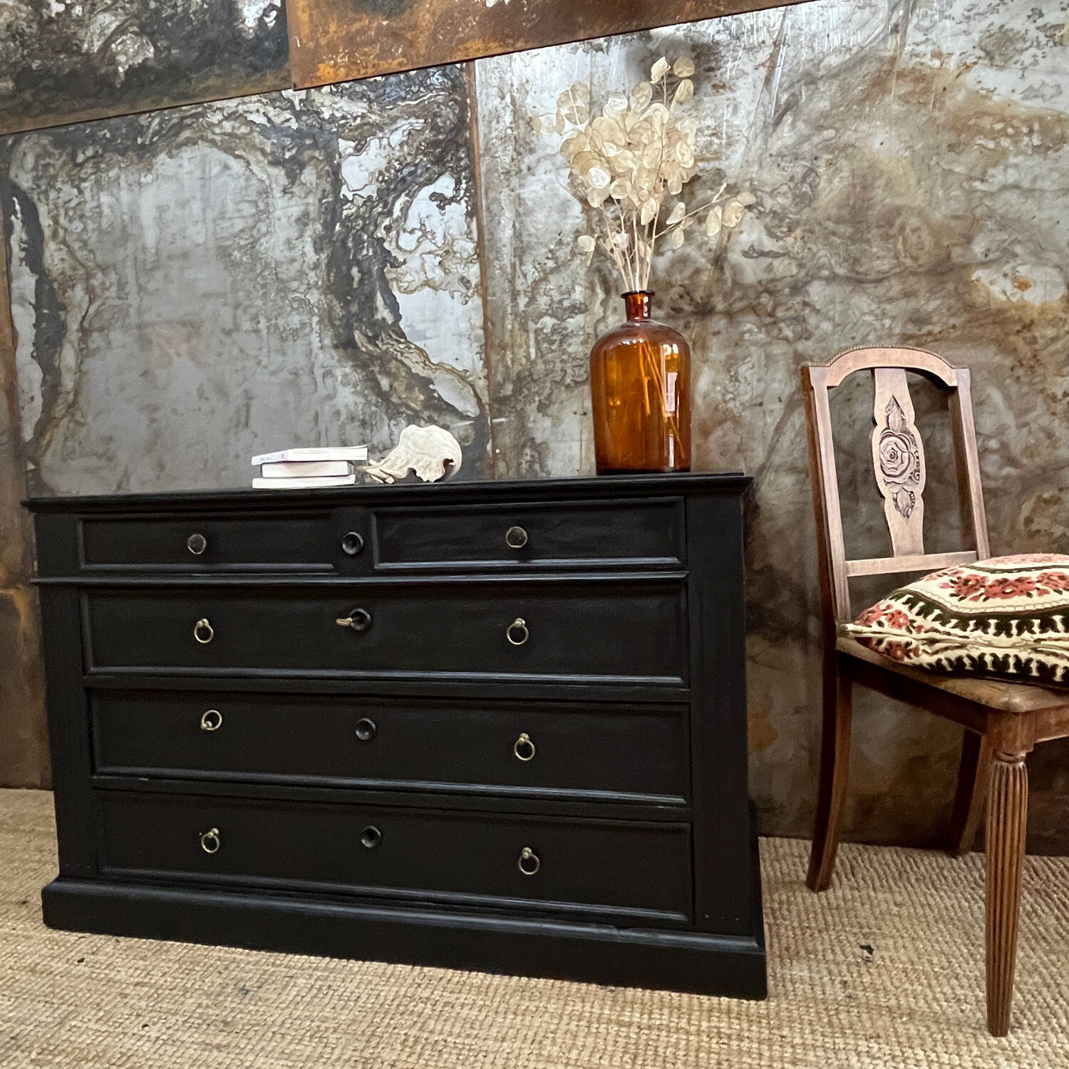 Black velvet empire chest of drawers