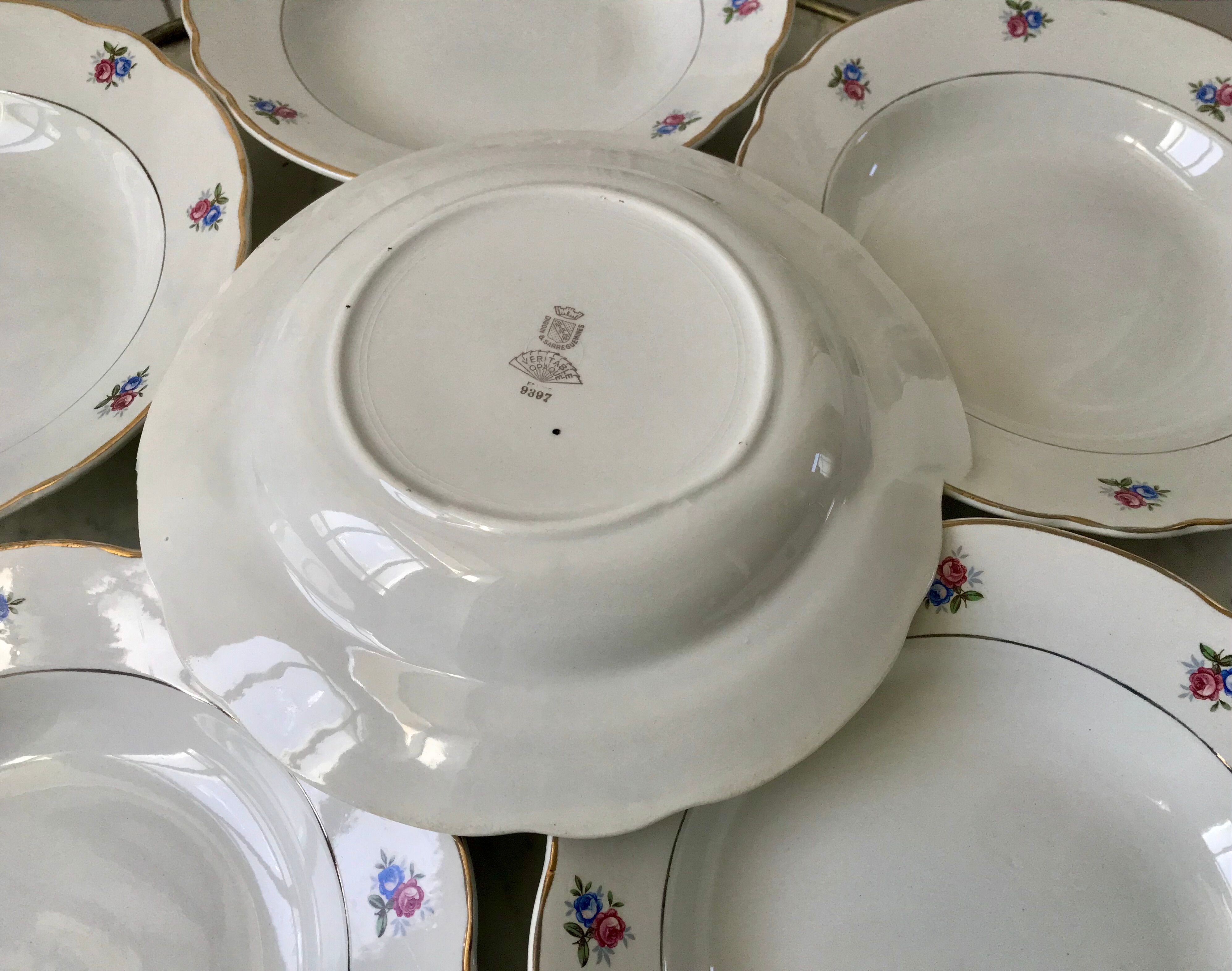 set of 6 hollow plates Digoin Sarreguemines small flowers 50s