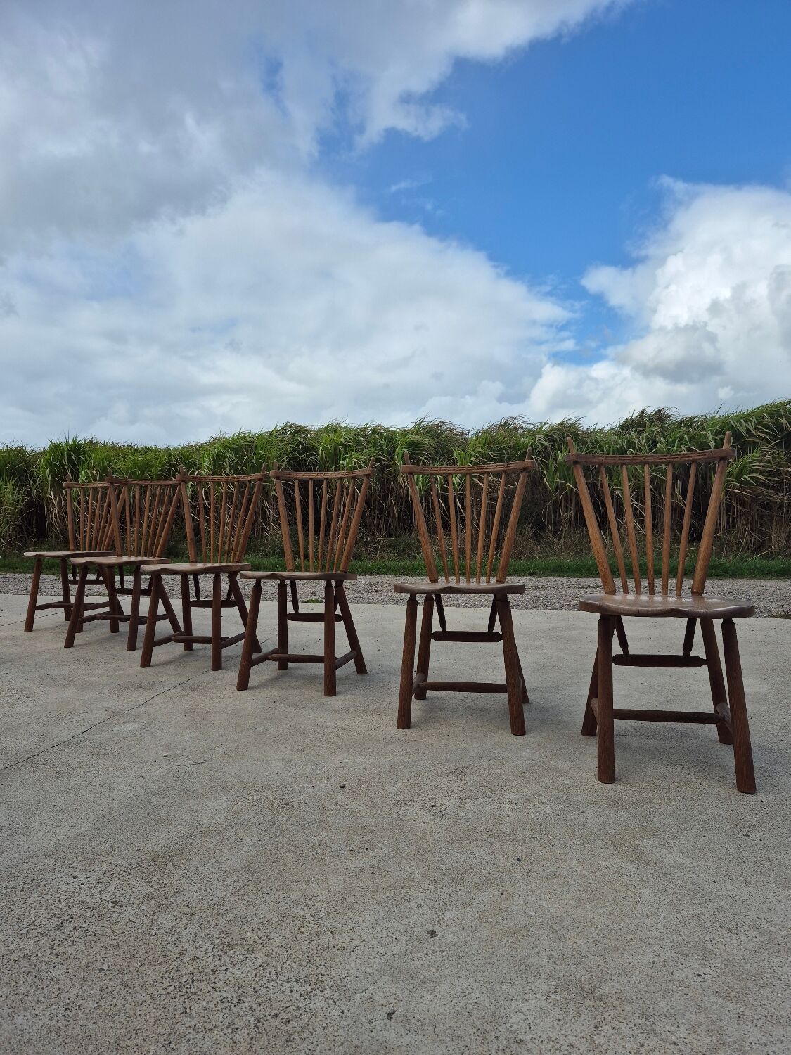 Set 6 vintage dutch spindle back rustic dining chairs De Ster