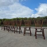 Set 6 vintage dutch spindle back rustic dining chairs De Ster