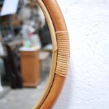Vintage round mirror in bamboo and rattan 57cm x 57cm