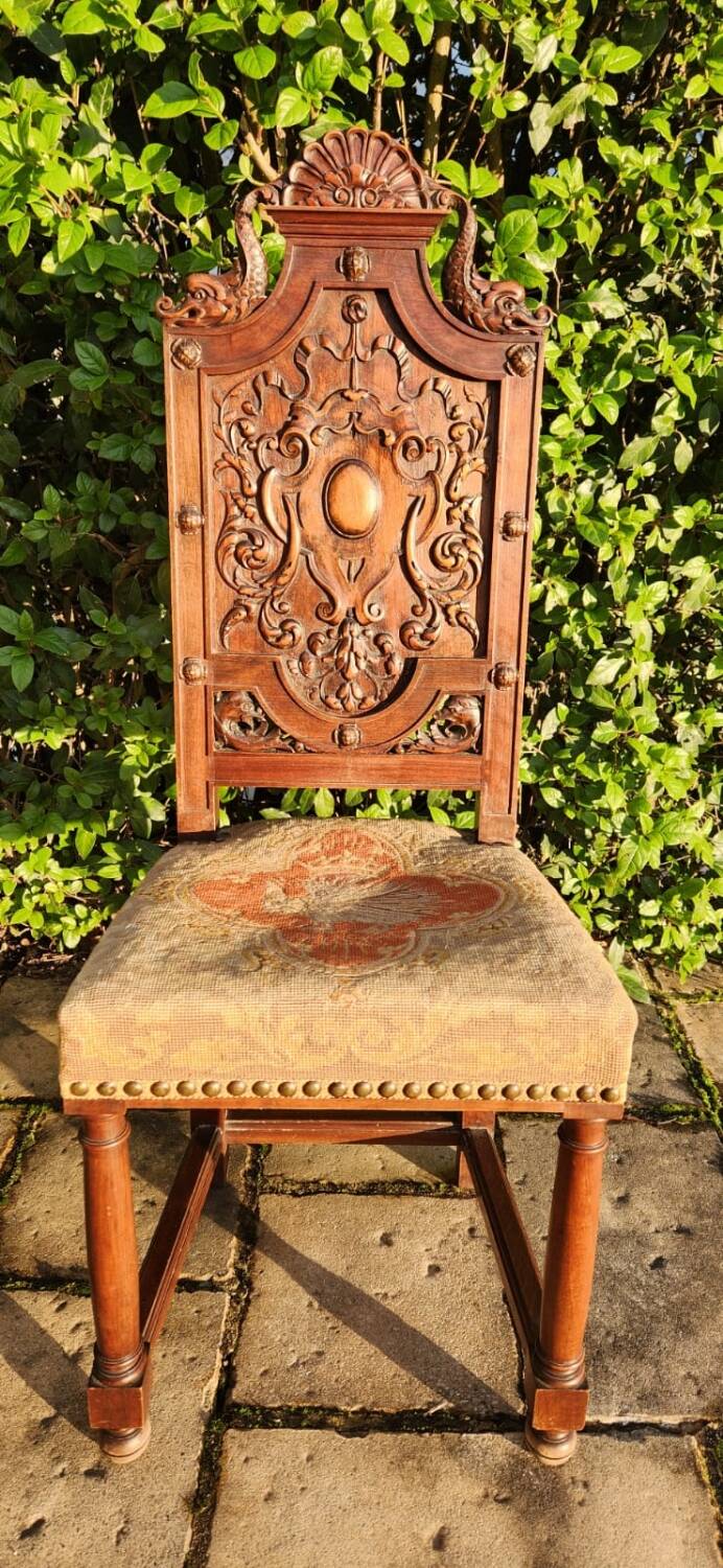 Antique carved walnut chair