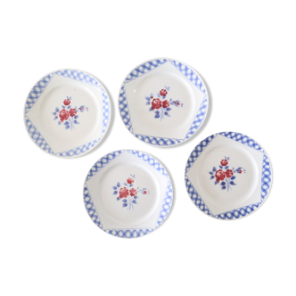 Set of 4 hollow plates Luneville, motif 'Henri', vintage French, authentic, rare, countryside