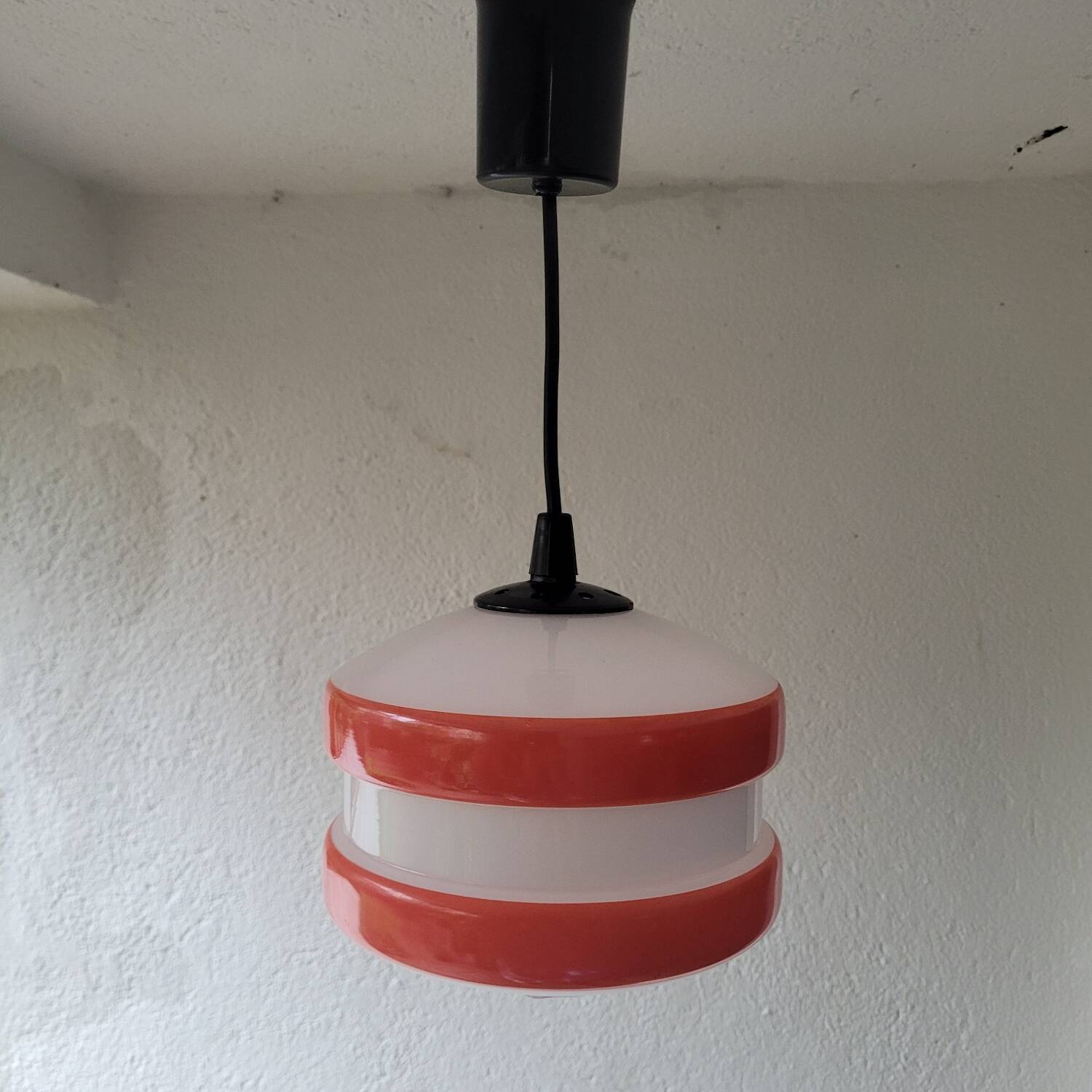 70s pop pendant light orange & white – opaline glass, equipped