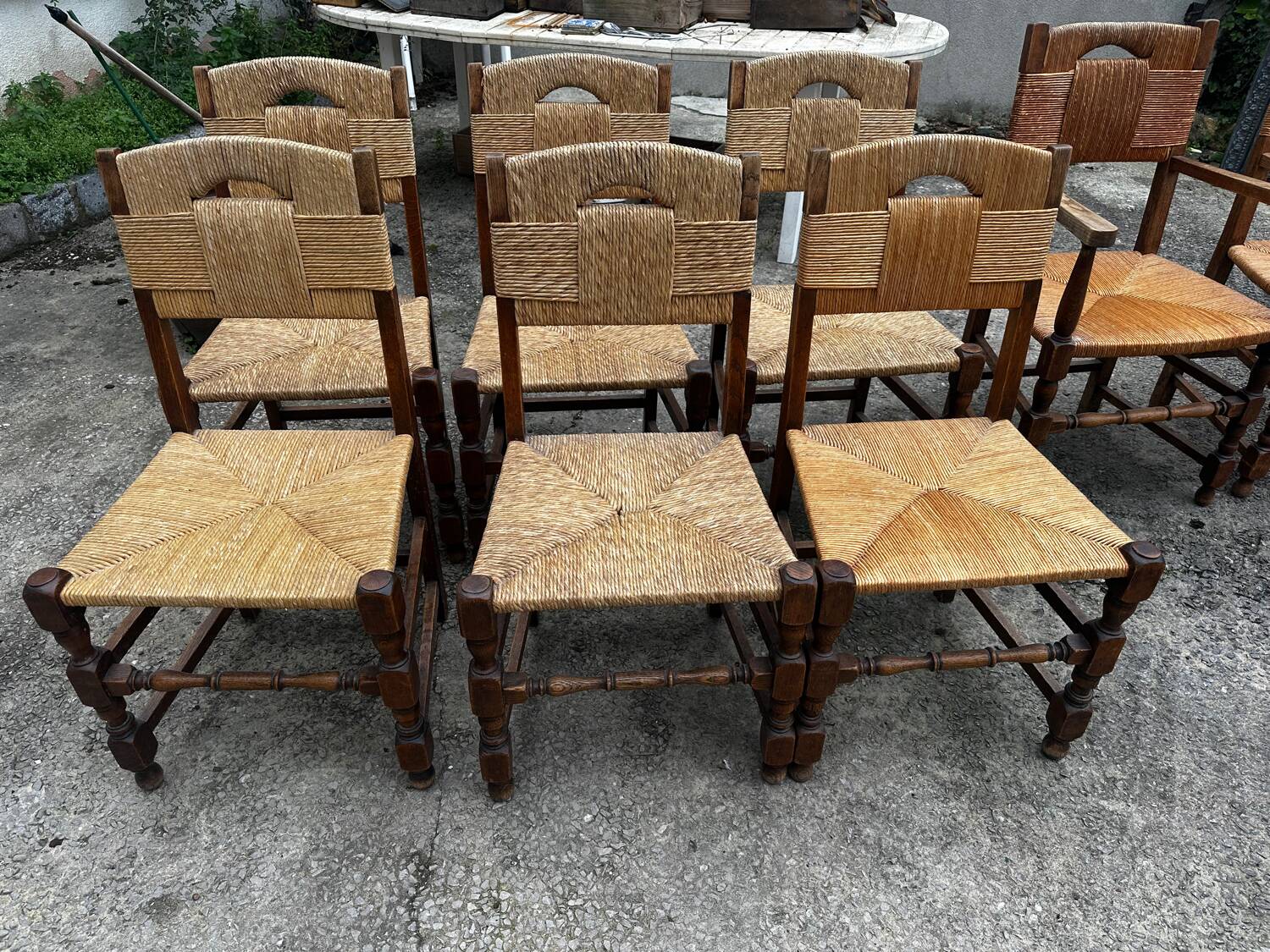 Set of 6 chairs and 2 armchairs, Brutalist style, 1950s