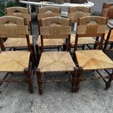Set of 6 chairs and 2 armchairs, Brutalist style, 1950s