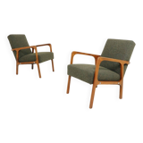 Vintage Pair Armchair Avocado Green Tweed Upholstery, 1960, Poland