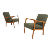 Pair of vintage armchairs, avocado green tweed upholstery, 1960, Poland