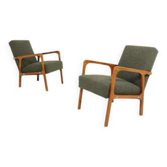 Vintage Pair Armchair Avocado Green Tweed Upholstery, 1960, Poland