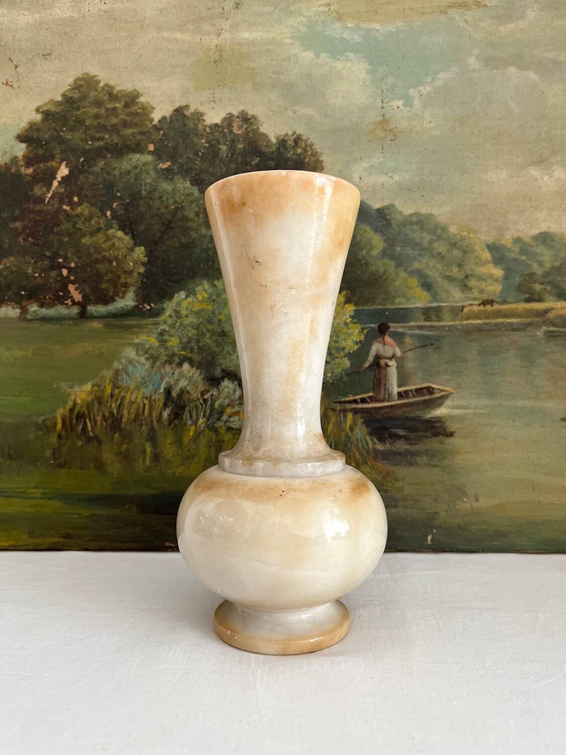 Vintage alabaster-style resin vase