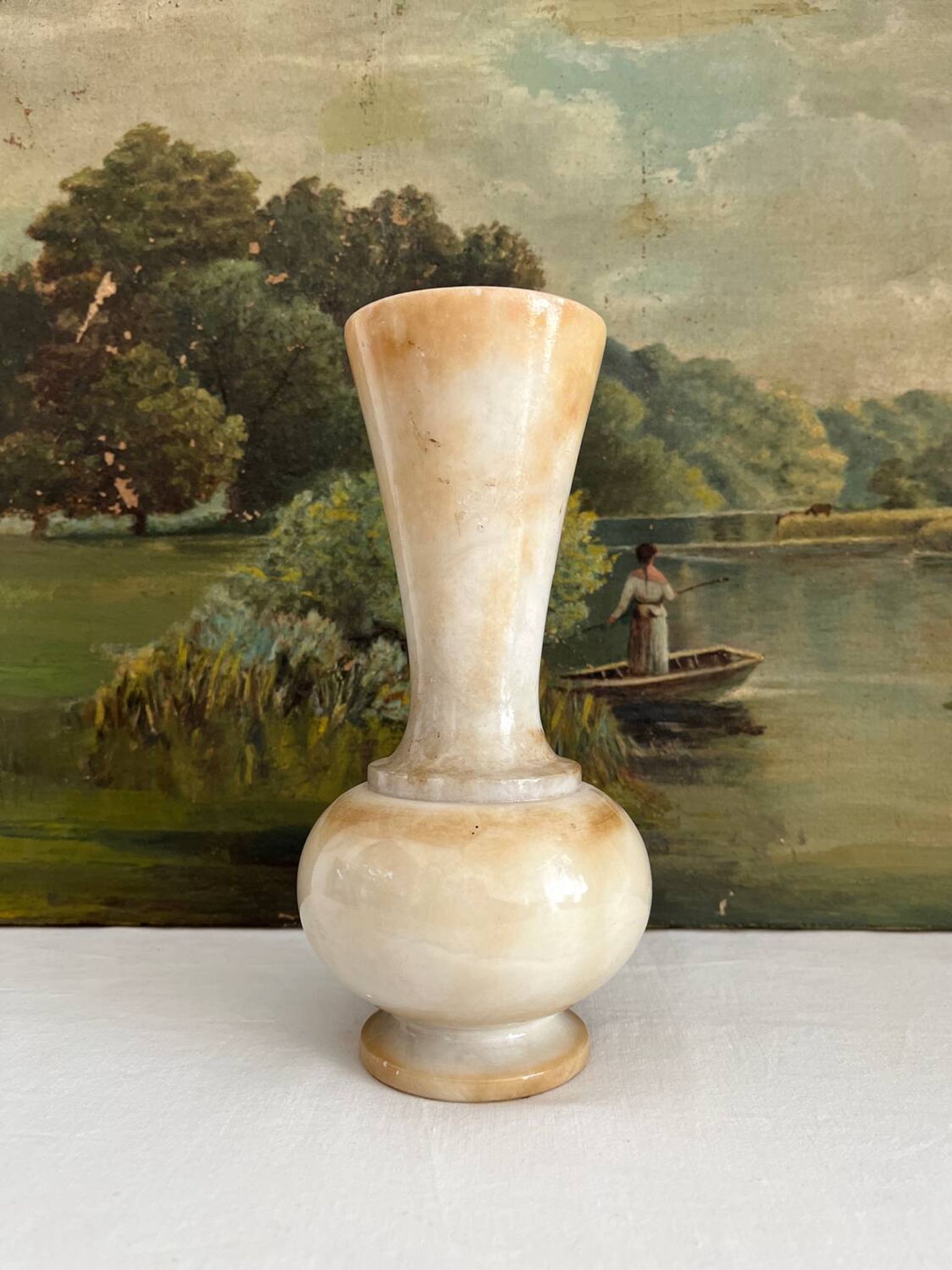 Vintage alabaster-style resin vase