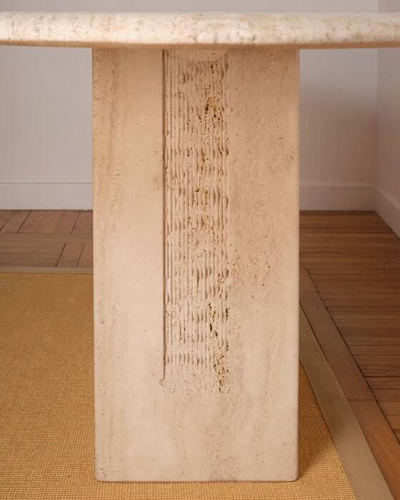 Oblong travertine dining table