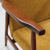 Vintage set of armchairs, golden yellow fabric, refurbished, 1970