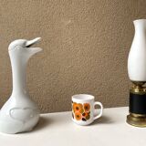 Carafe animalière grande oie in vintage white porcelain 80s
