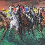 Oil on canvas by R. Caillaux (1904-1989) "Race Horses"