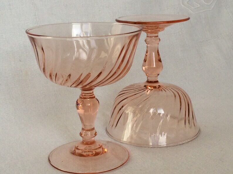 Set of 2 champagne glasses Luminarc Rosaline cocktail 70s