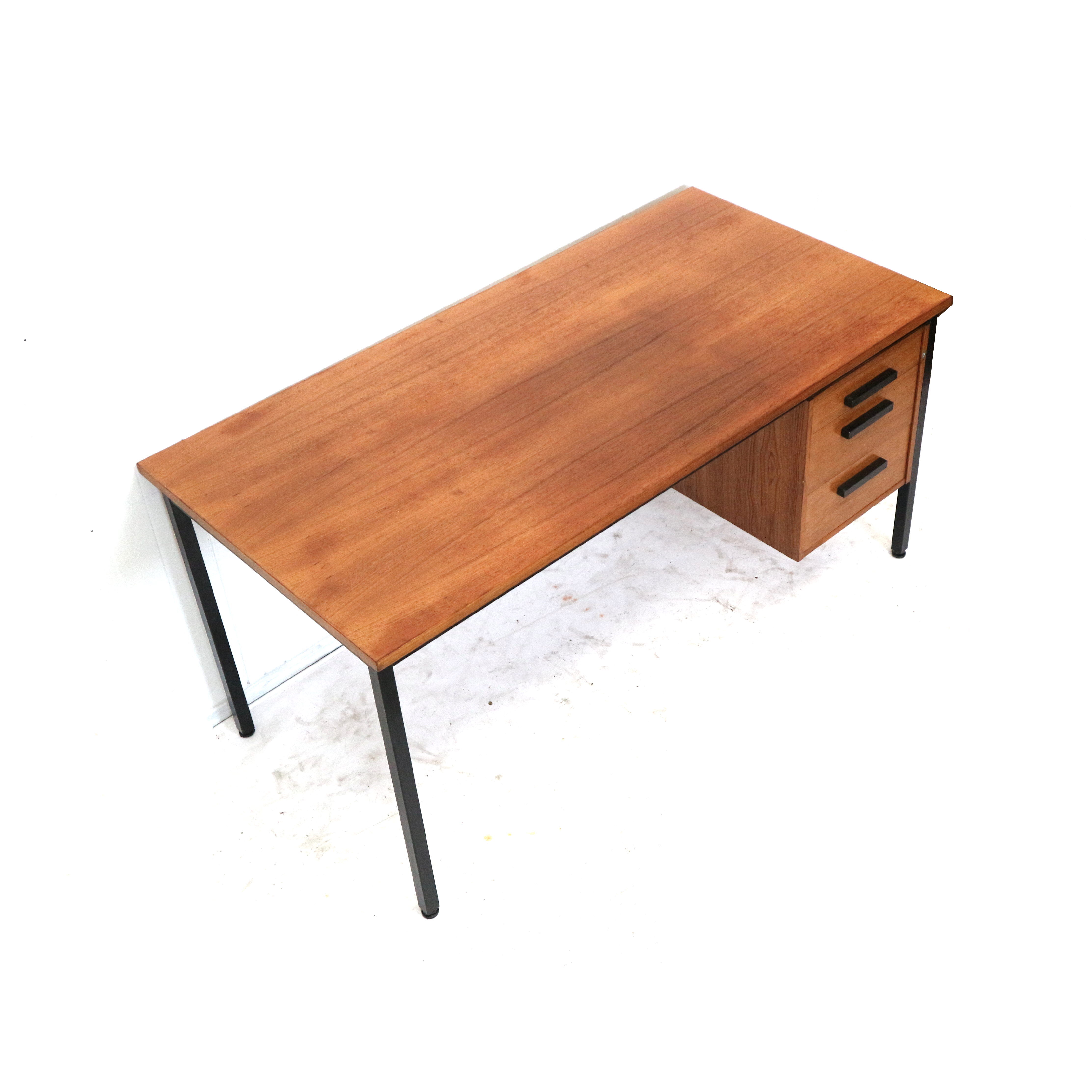 Vintage teak desk with 3 drawers from the 1960s