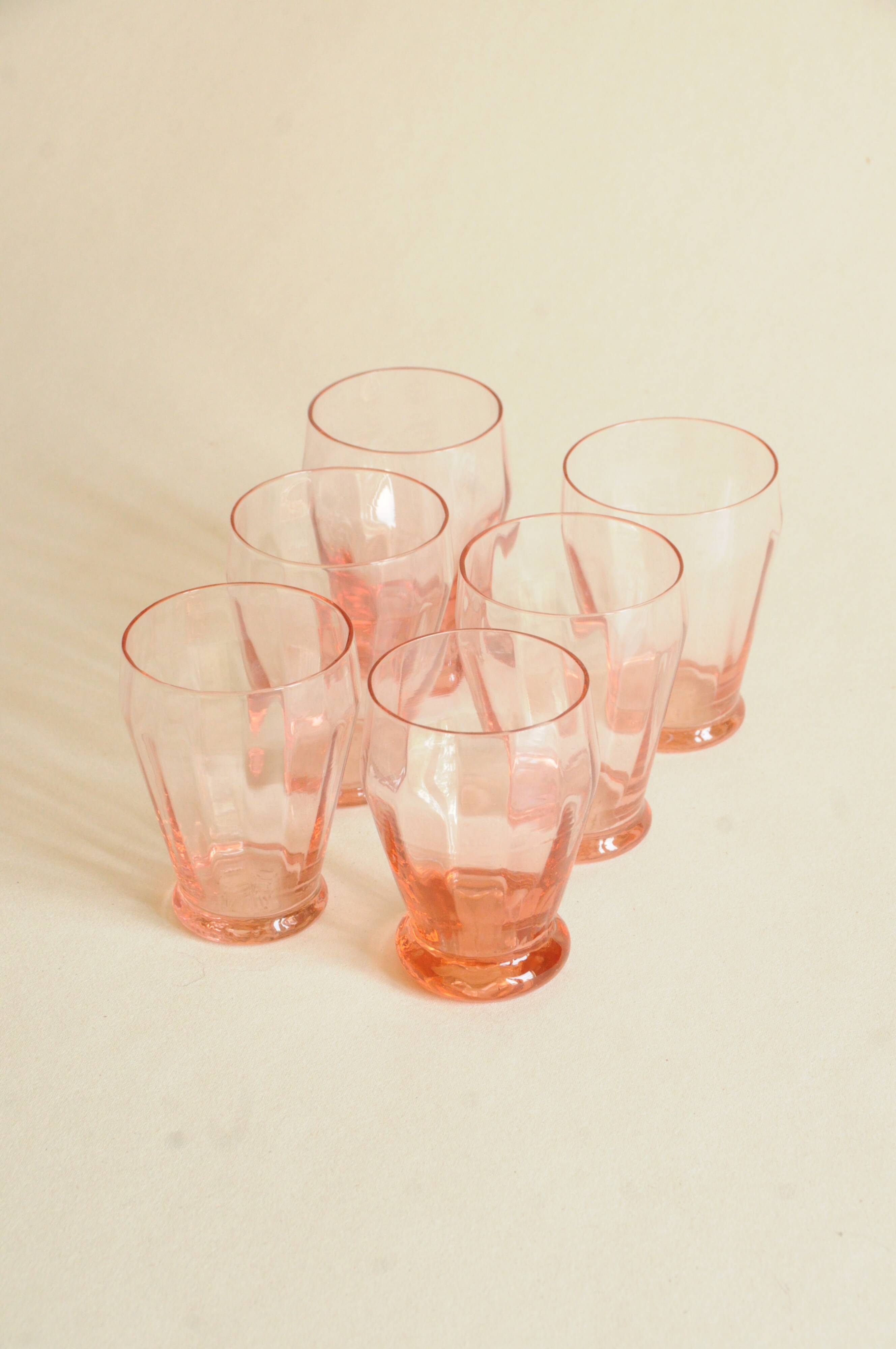 Vintage Art Deco Coloured Table Glassware Set in Transparent Pink Glass
