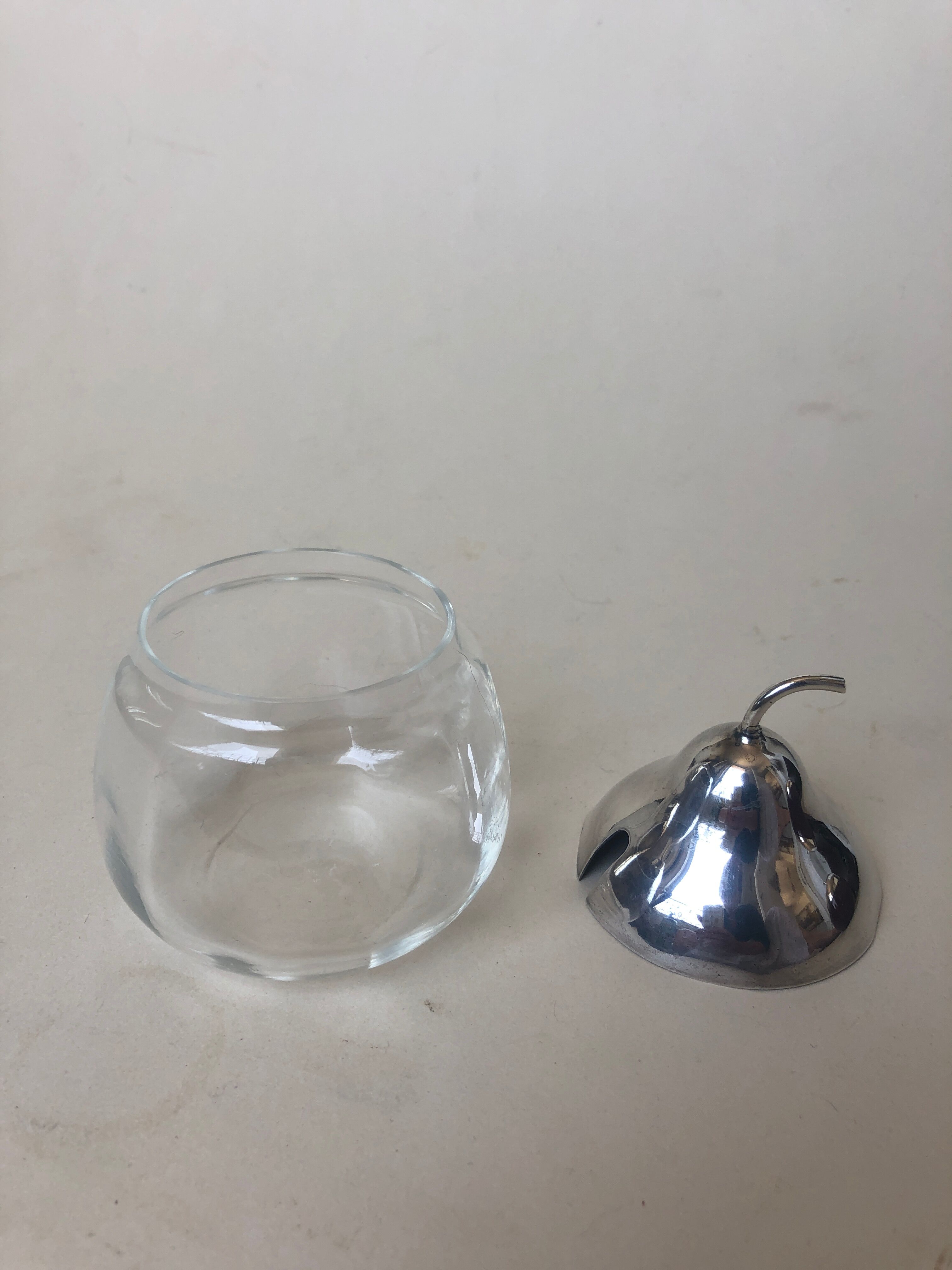 Set of candy apple and pear, metal and glass