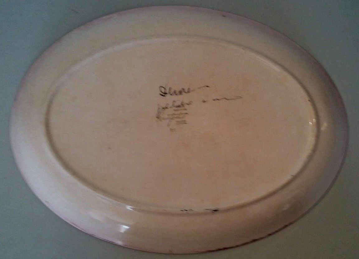 Vintage oval dish earthenware Industria Argentina Haretord signed